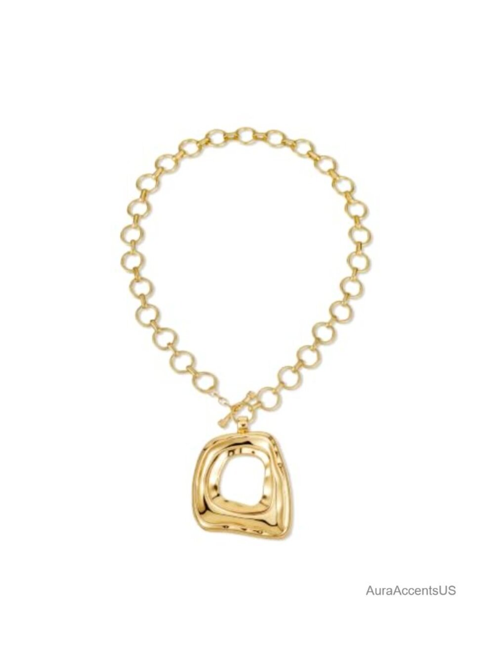 Chunky Gold Statement Pendant Necklace Women Large Square Toggle Clasp